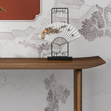 Minimalist Rectangular Oak Wood Sled Base Console Table Image - 10