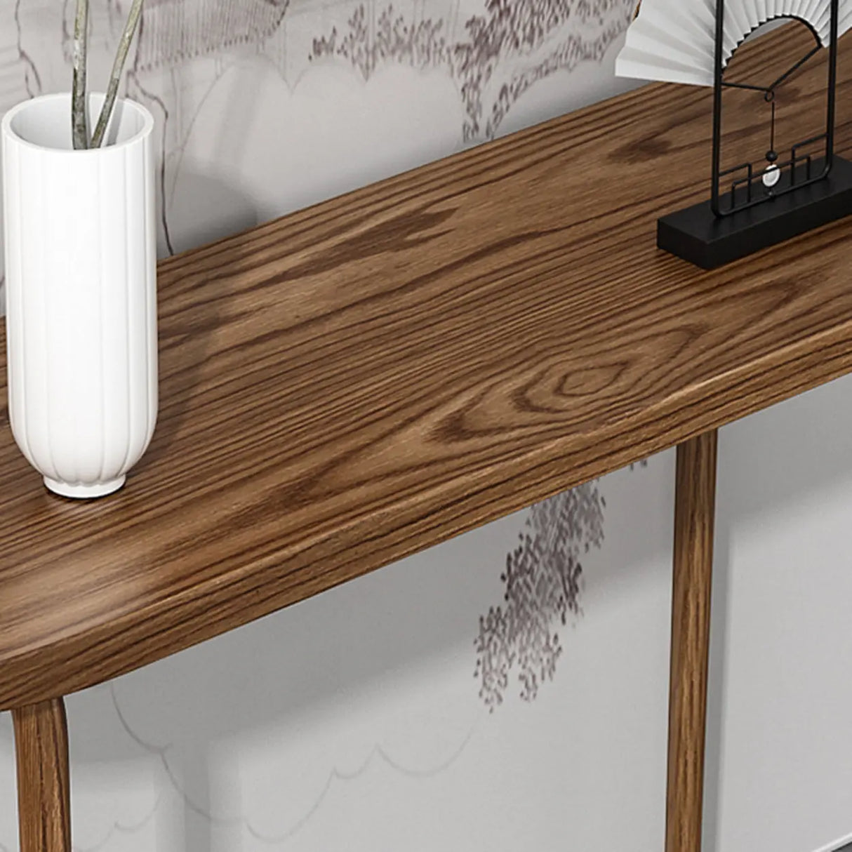 Minimalist Rectangular Oak Wood Sled Base Console Table Image - 11