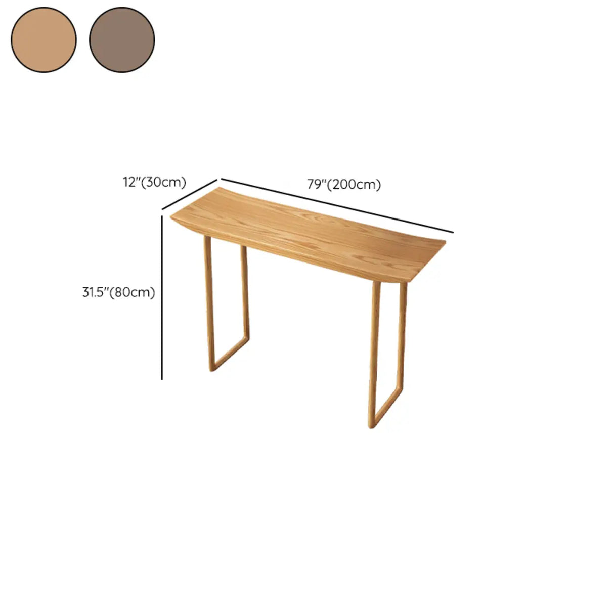Minimalist Rectangular Oak Wood Sled Base Console Table Image - 18