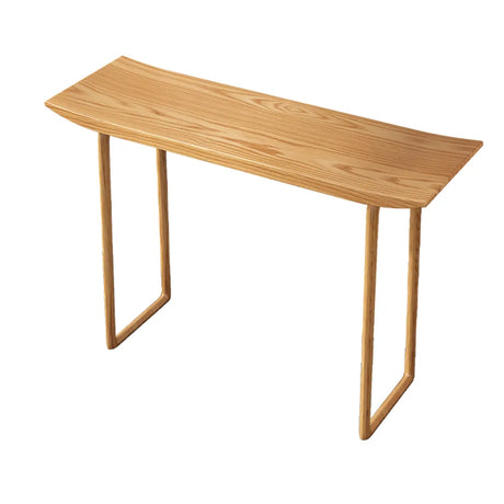 Minimalist Rectangular Oak Wood Sled Base Console Table Image - 2