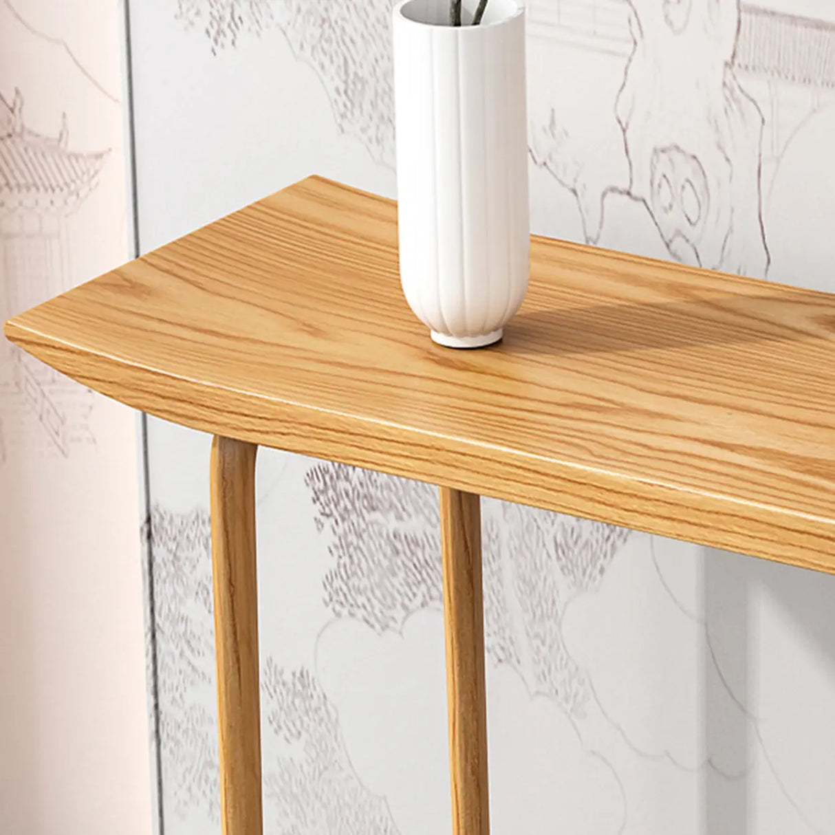 Minimalist Rectangular Oak Wood Sled Base Console Table Image - 7
