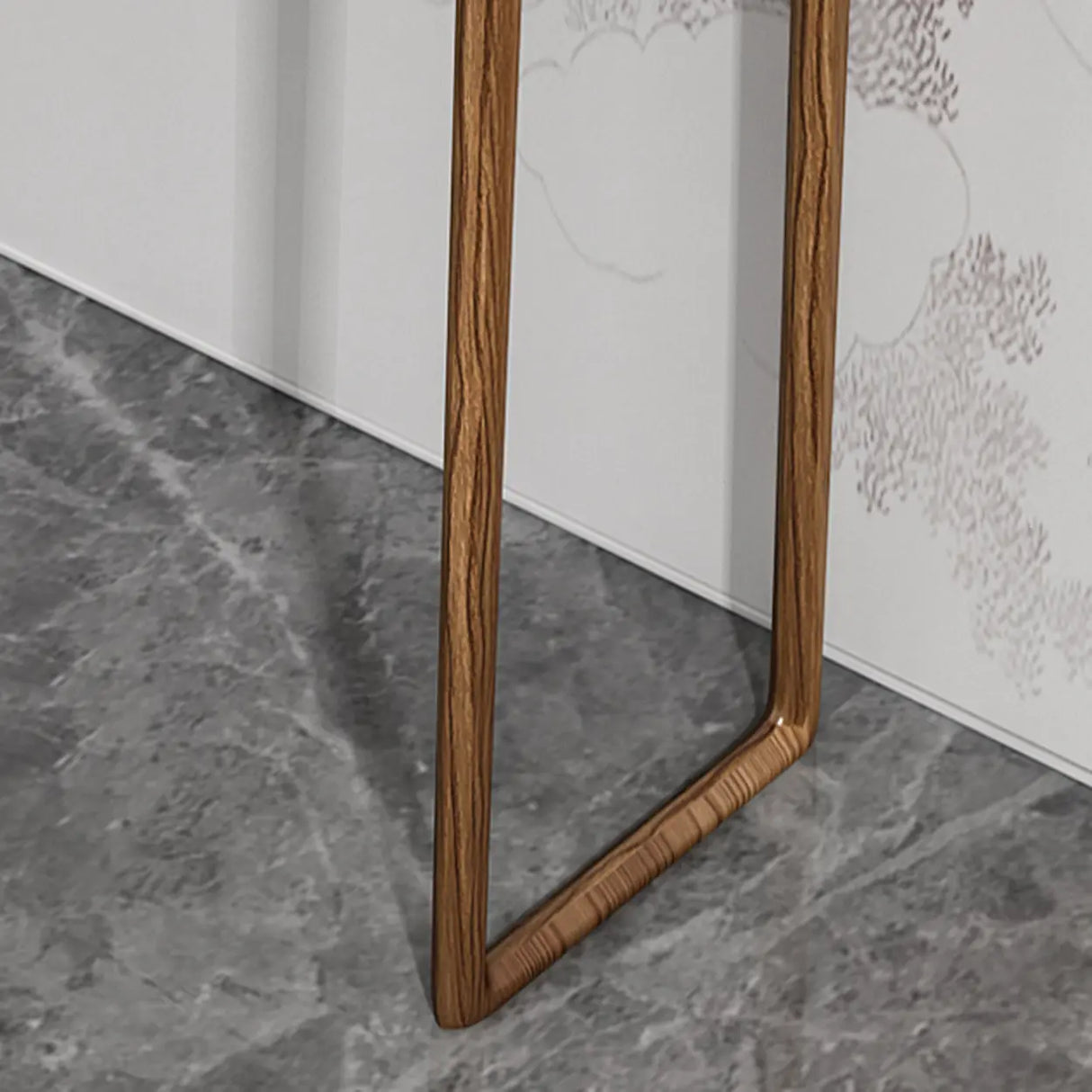Minimalist Rectangular Oak Wood Sled Base Console Table Image - 8