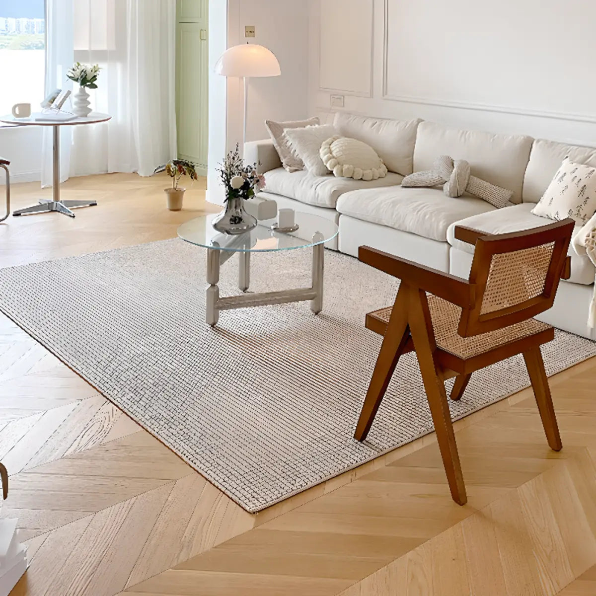 Minimalist Rectangular Striped Beige Anti-Slip Area Rug Image - 3