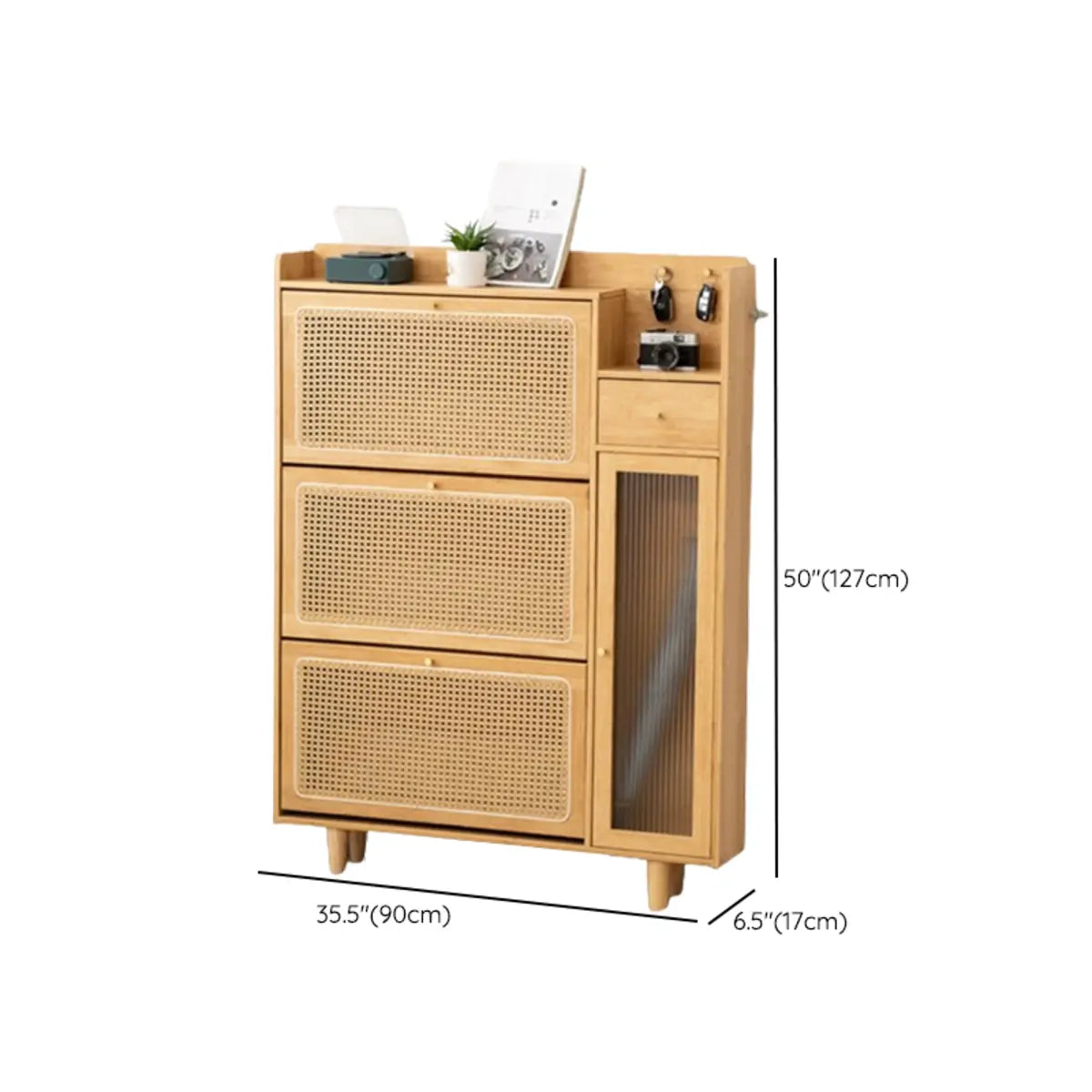 Minimalist Rectangular Wood Entryway Natural Shoe Cabinet 