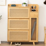 Minimalist Rectangular Wood Entryway Natural Shoe Cabinet Image - 2