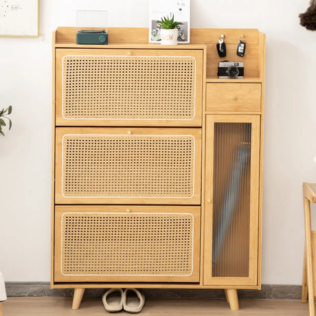 Minimalist Rectangular Wood Entryway Natural Shoe Cabinet Image - 2