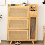 Minimalist Rectangular Wood Entryway Natural Shoe Cabinet Image - 2