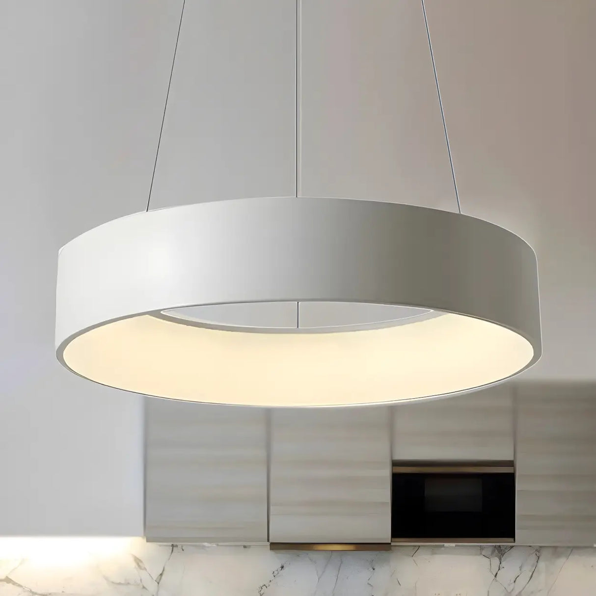 Minimalist Round Metal LED Dining Room Pendant Light Image - 10