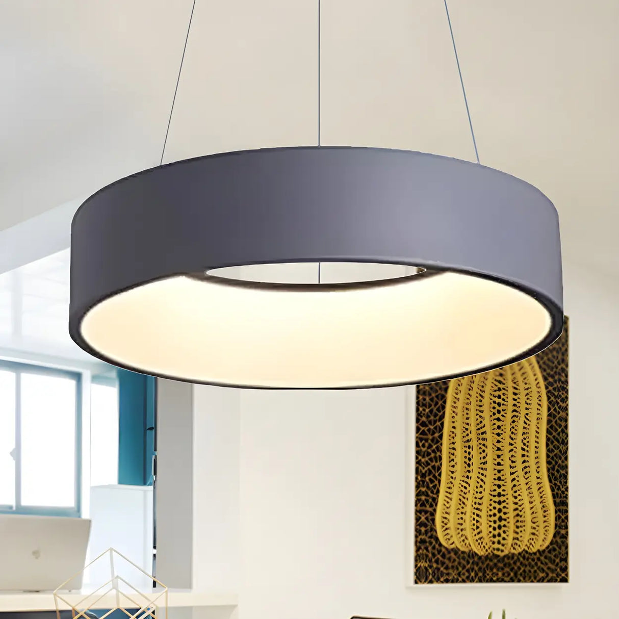 Minimalist Round Metal LED Dining Room Pendant Light Image - 5