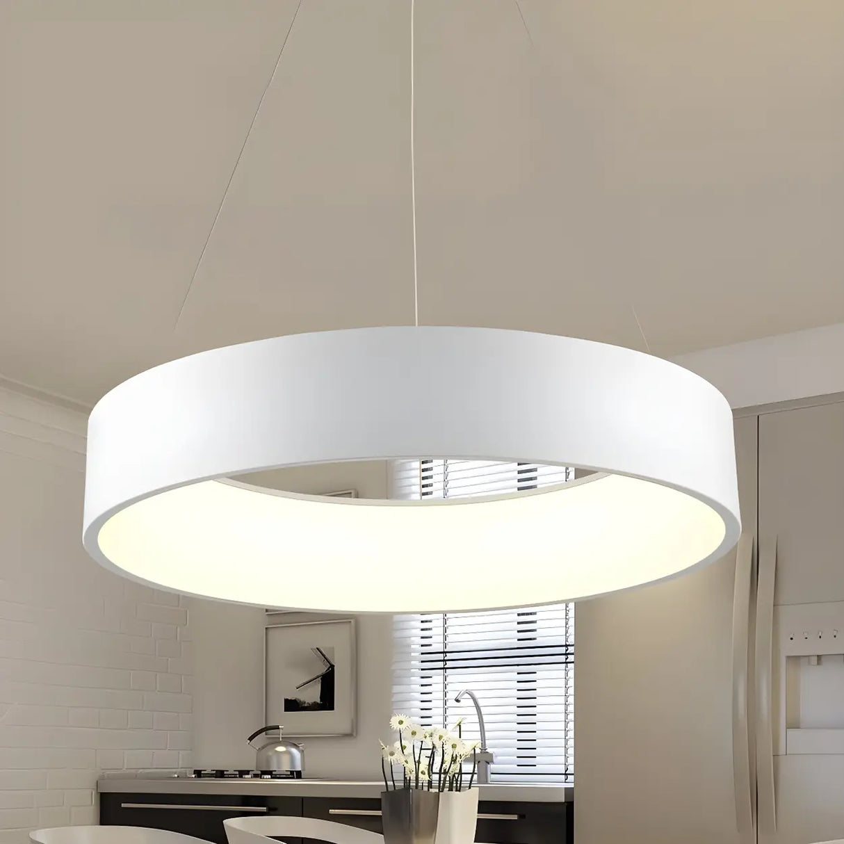 Minimalist Round Metal LED Dining Room Pendant Light Image - 9