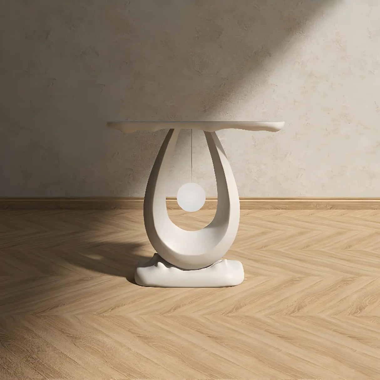 Minimalist Sculptural Fiberglass White Console Table Image - 7