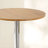 Minimalist Small Round Pedestal Pine Wood Brown Bar Table Image - 10