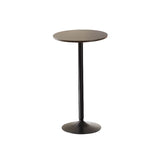 Minimalist Small Round Pedestal Pine Wood Brown Bar Table Image - 2