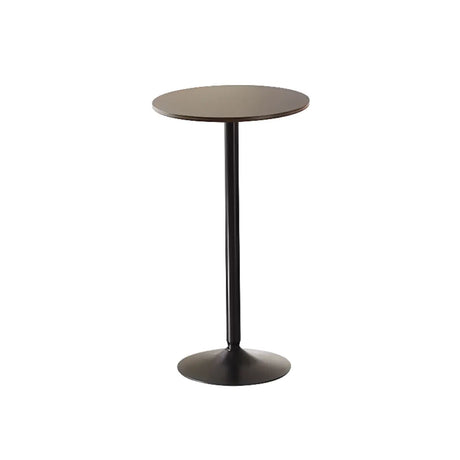 Minimalist Small Round Pedestal Pine Wood Brown Bar Table Image - 2