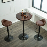 Minimalist Small Round Pedestal Pine Wood Brown Bar Table Image - 4