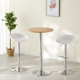 Minimalist Small Round Pedestal Pine Wood Brown Bar Table Image - 8