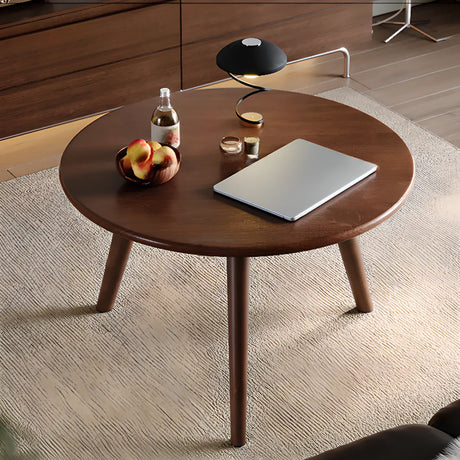Minimalist Small Round Wood Three Leg Coffee Table Image - 2