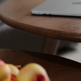 Minimalist Small Round Wood Three Leg Coffee Table Image - 6
