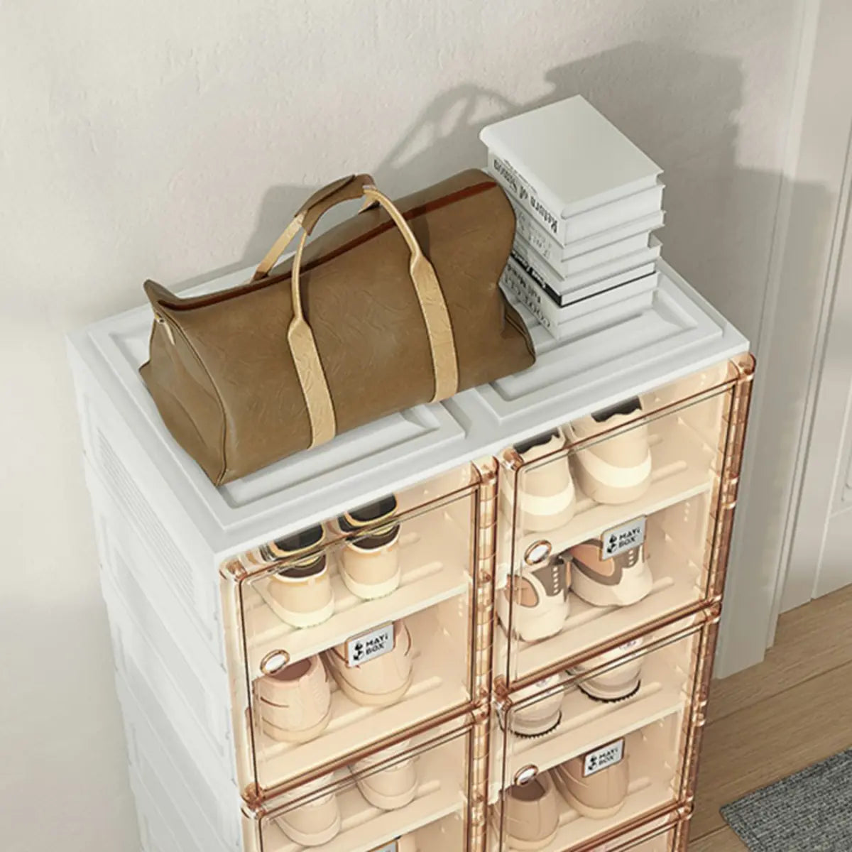 Minimalist Stackable White Plastic Shoe Storage Box Image - 16