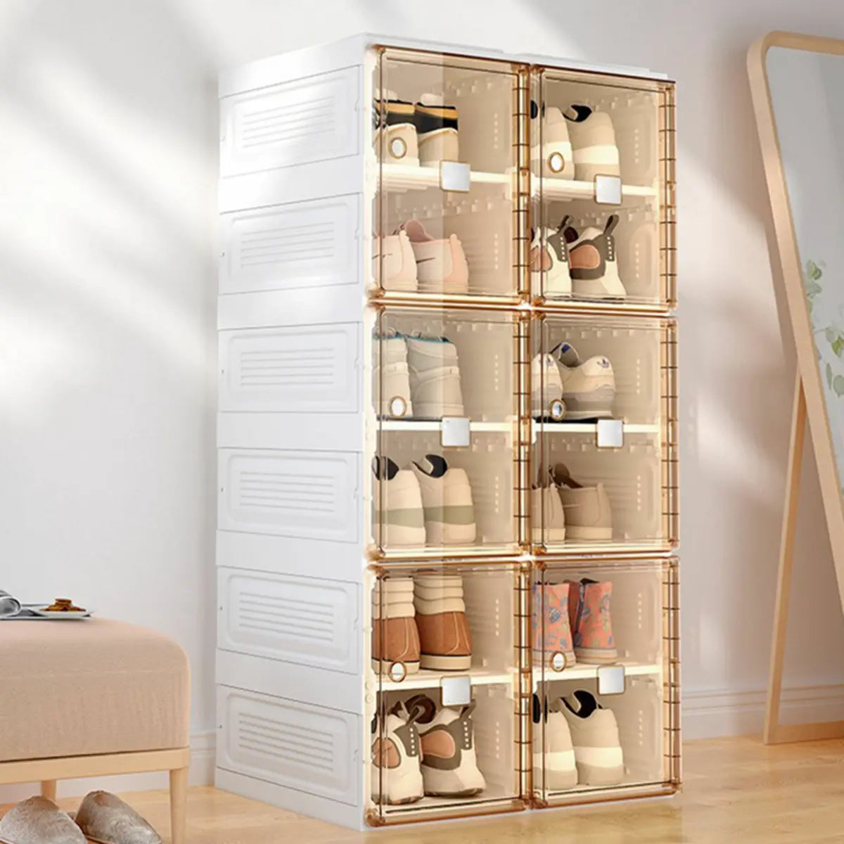 Minimalist Stackable White Plastic Shoe Storage Box Image - 20