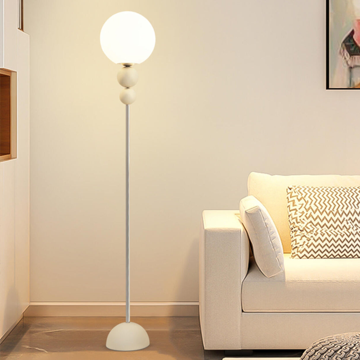 Minimalist Stacked Green Accents and Globe Floor Lamp Image - 3