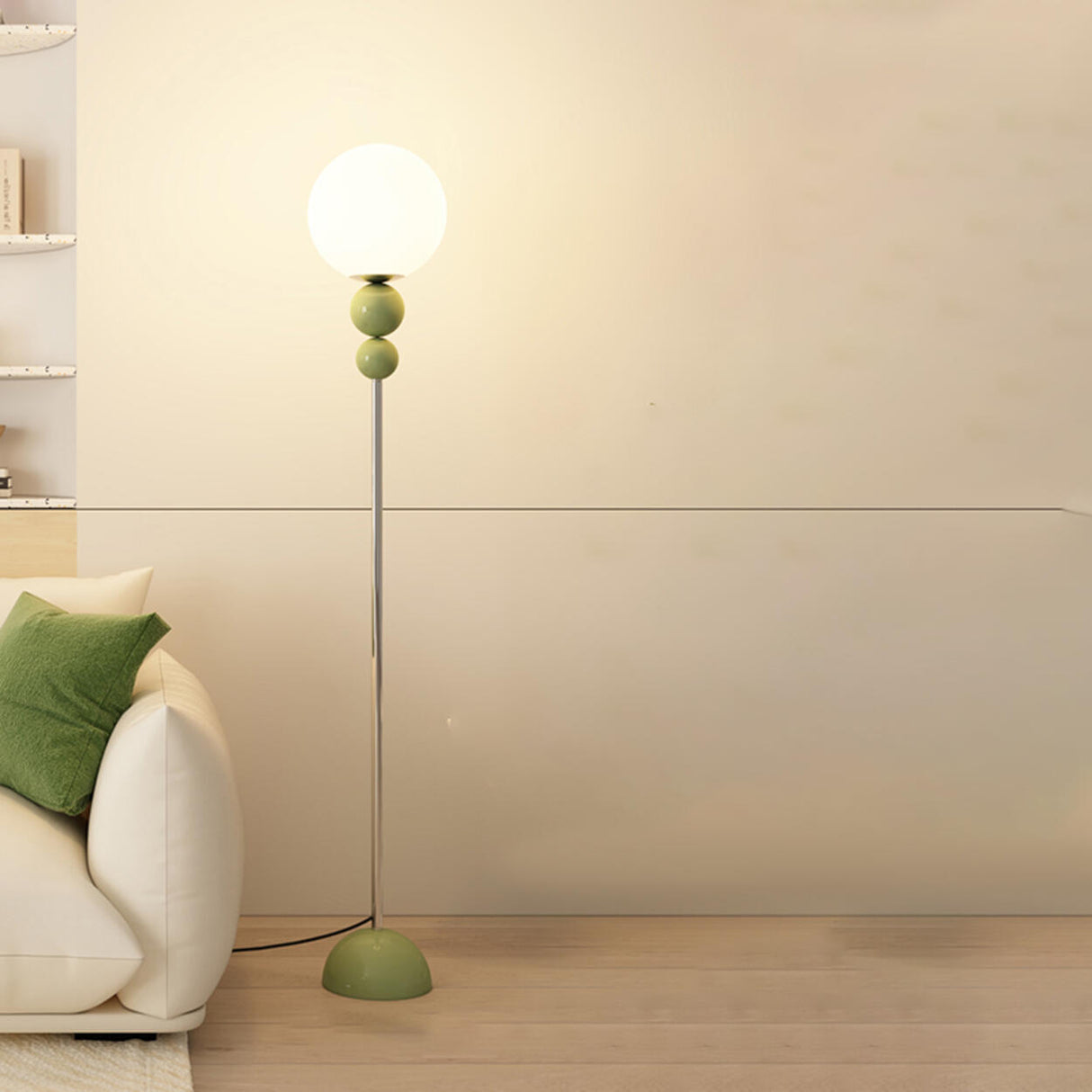 Minimalist Stacked Green Accents and Globe Floor Lamp Image - 6