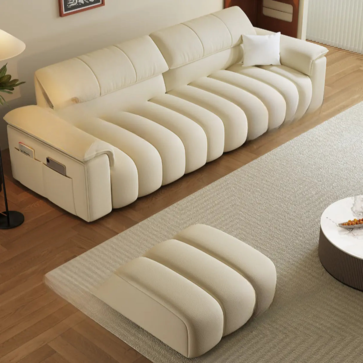 Minimalist Stain Resistant Chalk Fabric Storage Sofa Image - 10