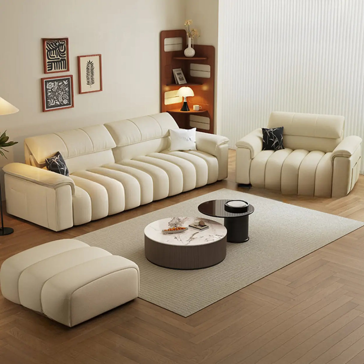 Minimalist Stain Resistant Chalk Fabric Storage Sofa Image - 13