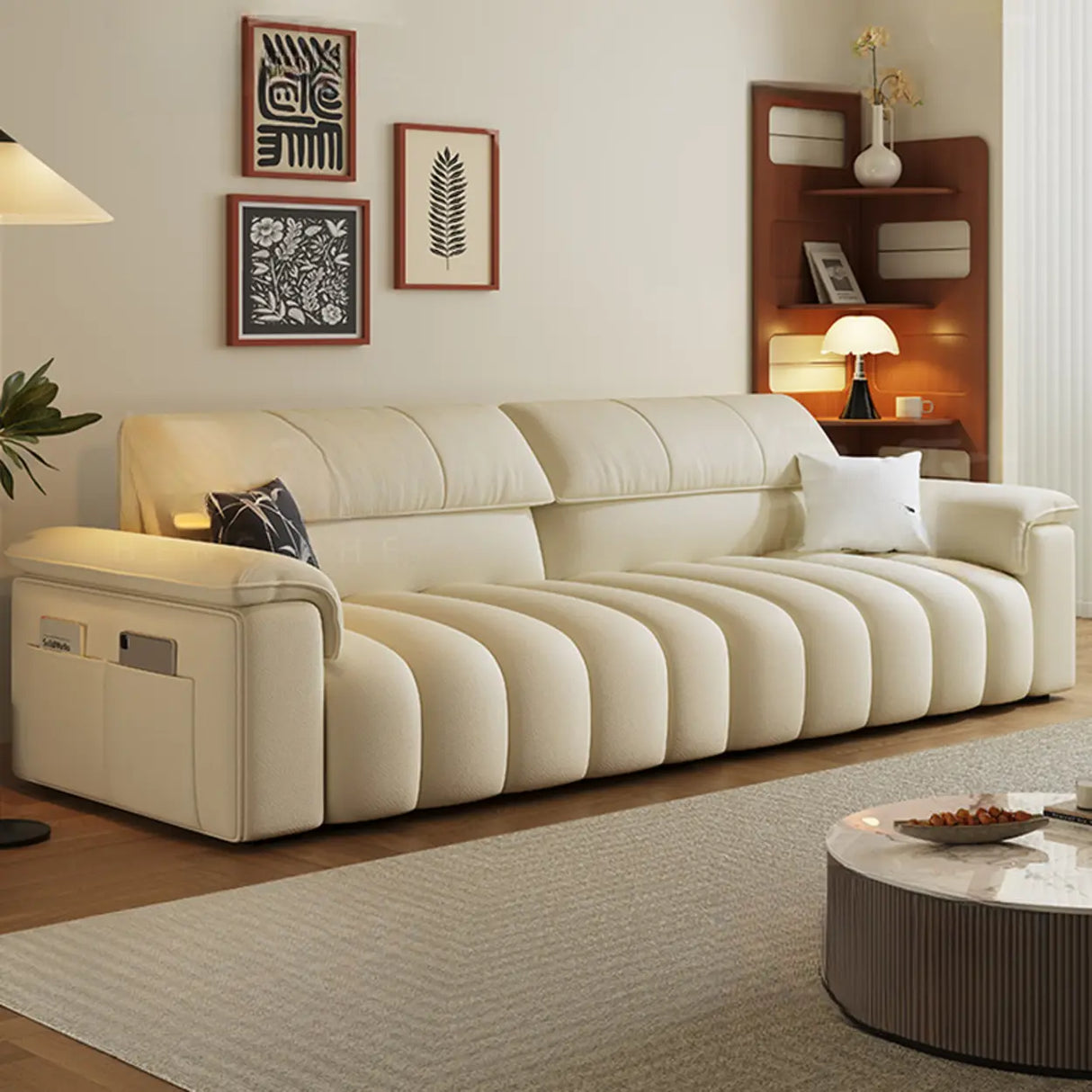 Minimalist Stain Resistant Chalk Fabric Storage Sofa Image - 14