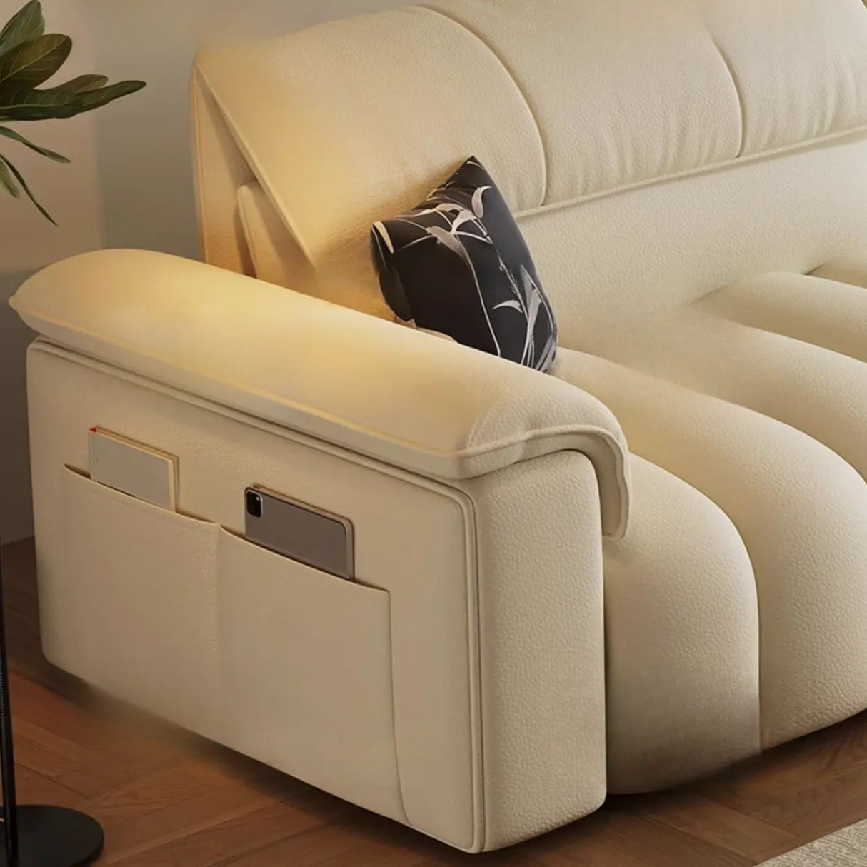 Minimalist Stain Resistant Chalk Fabric Storage Sofa Image - 4