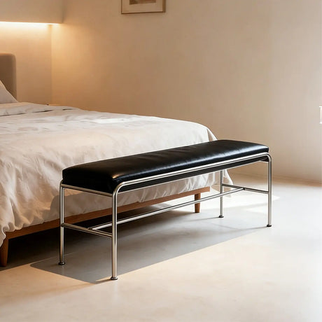 Minimalist Steel Frame Leather Entryway Bedroom Bench Image - 2