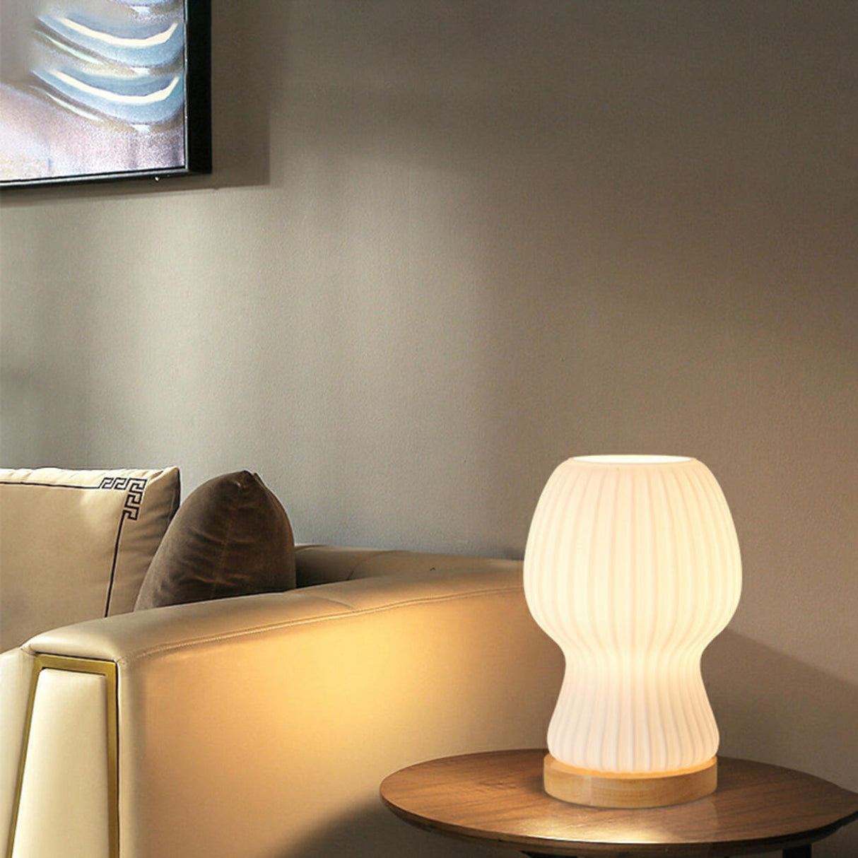 Minimalist Streamlined Wooden Base Bedside Table Lamp Image - 11
