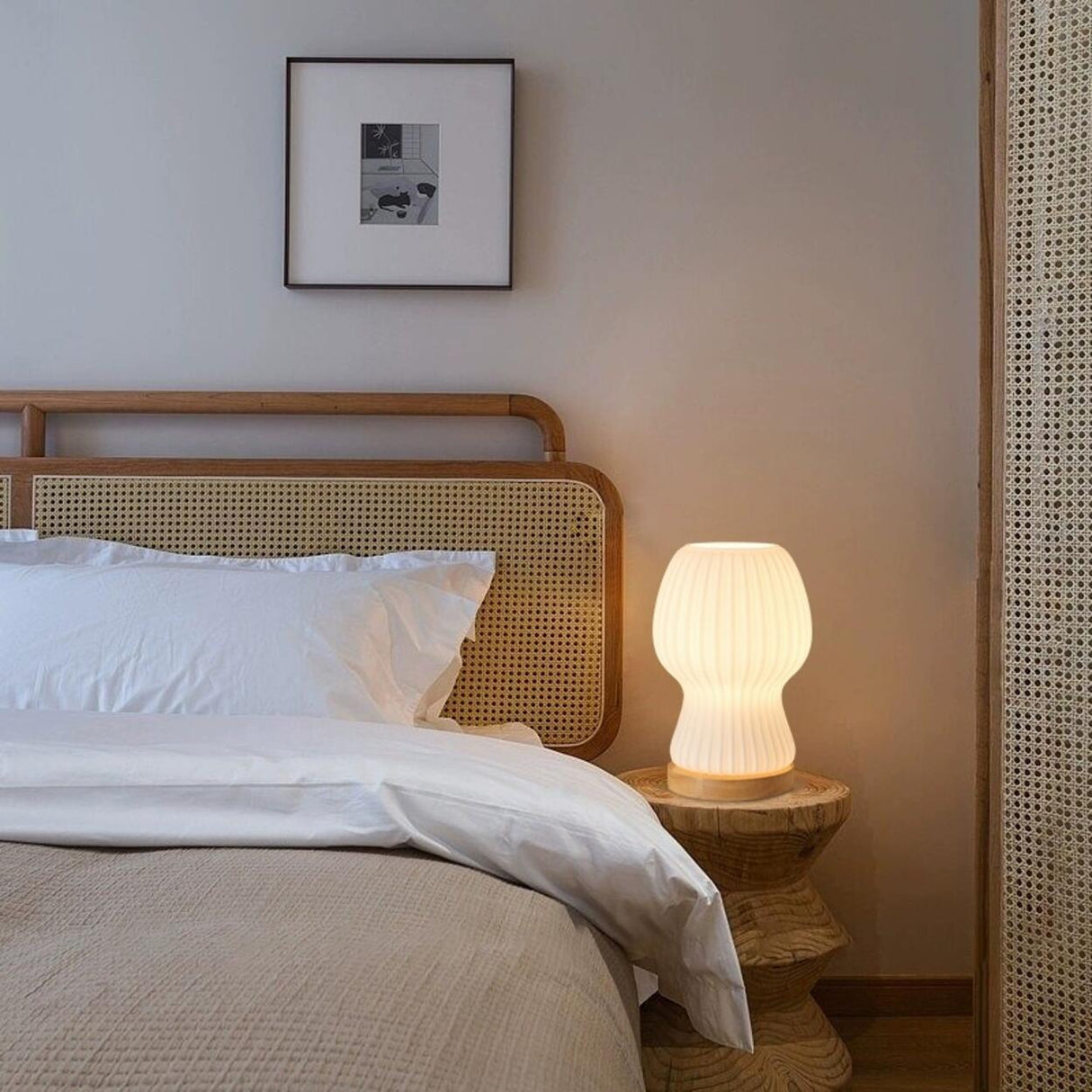 Minimalist Streamlined Wooden Base Bedside Table Lamp Image - 3