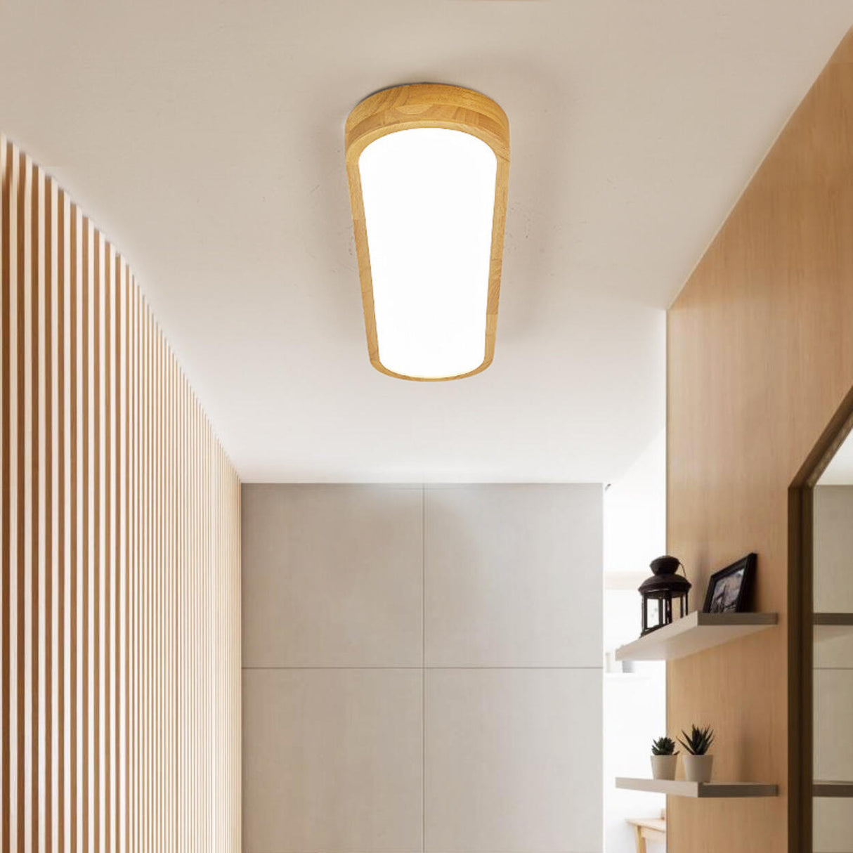 Minimalist Strip Wooden Flush Mount Light 3-Light Image - 3