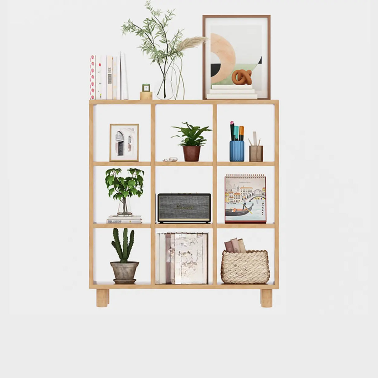 Minimalist Timber Open Back Cube Display Bookshelf Image - 12