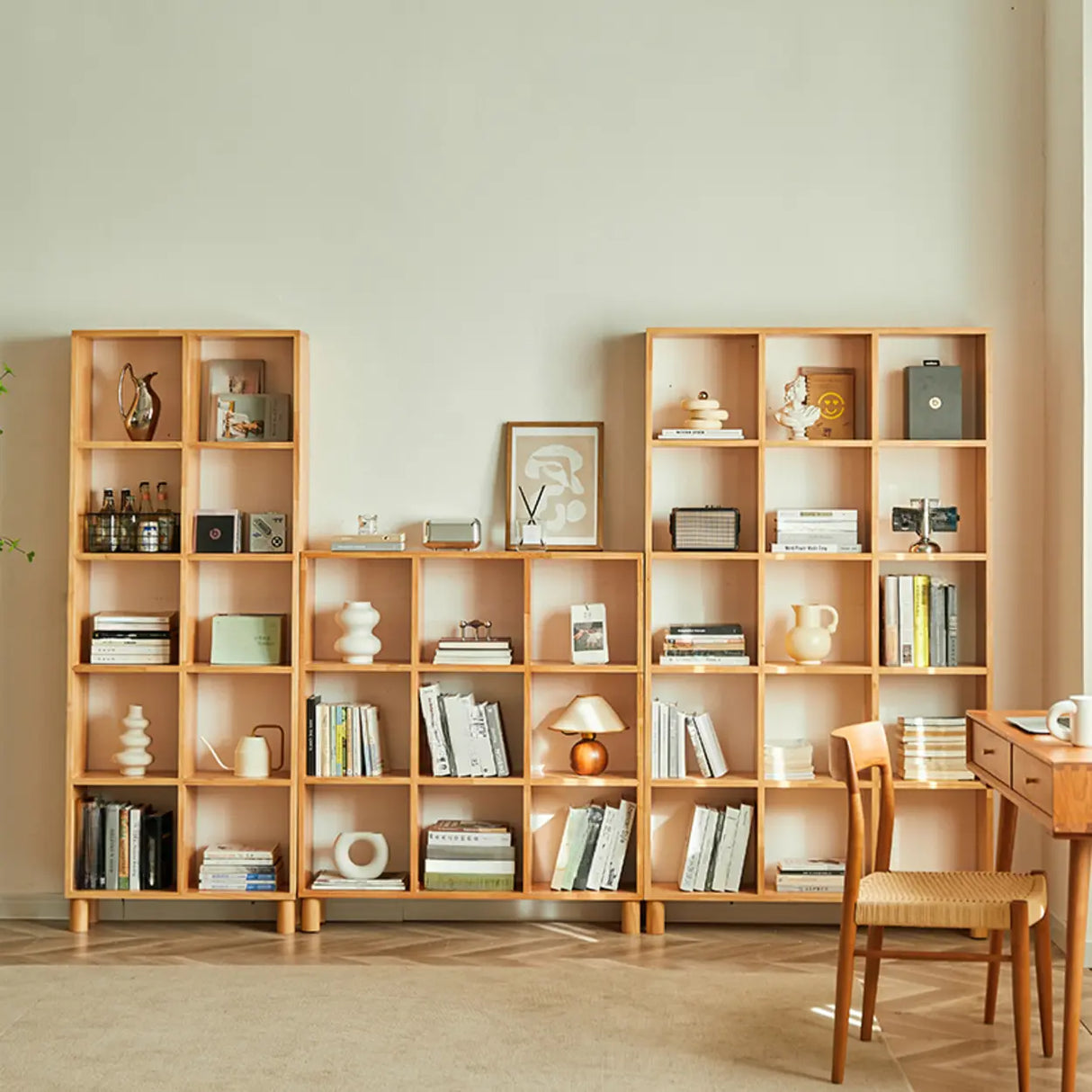 Minimalist Timber Open Back Cube Display Bookshelf Image - 6