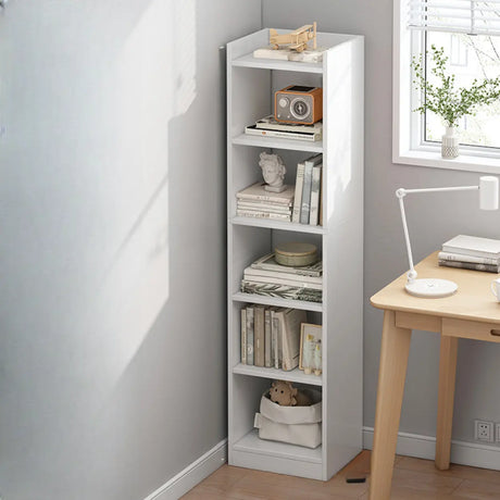 Minimalist Vertical Corner Wood Narrow Bookcase White Image - 1
