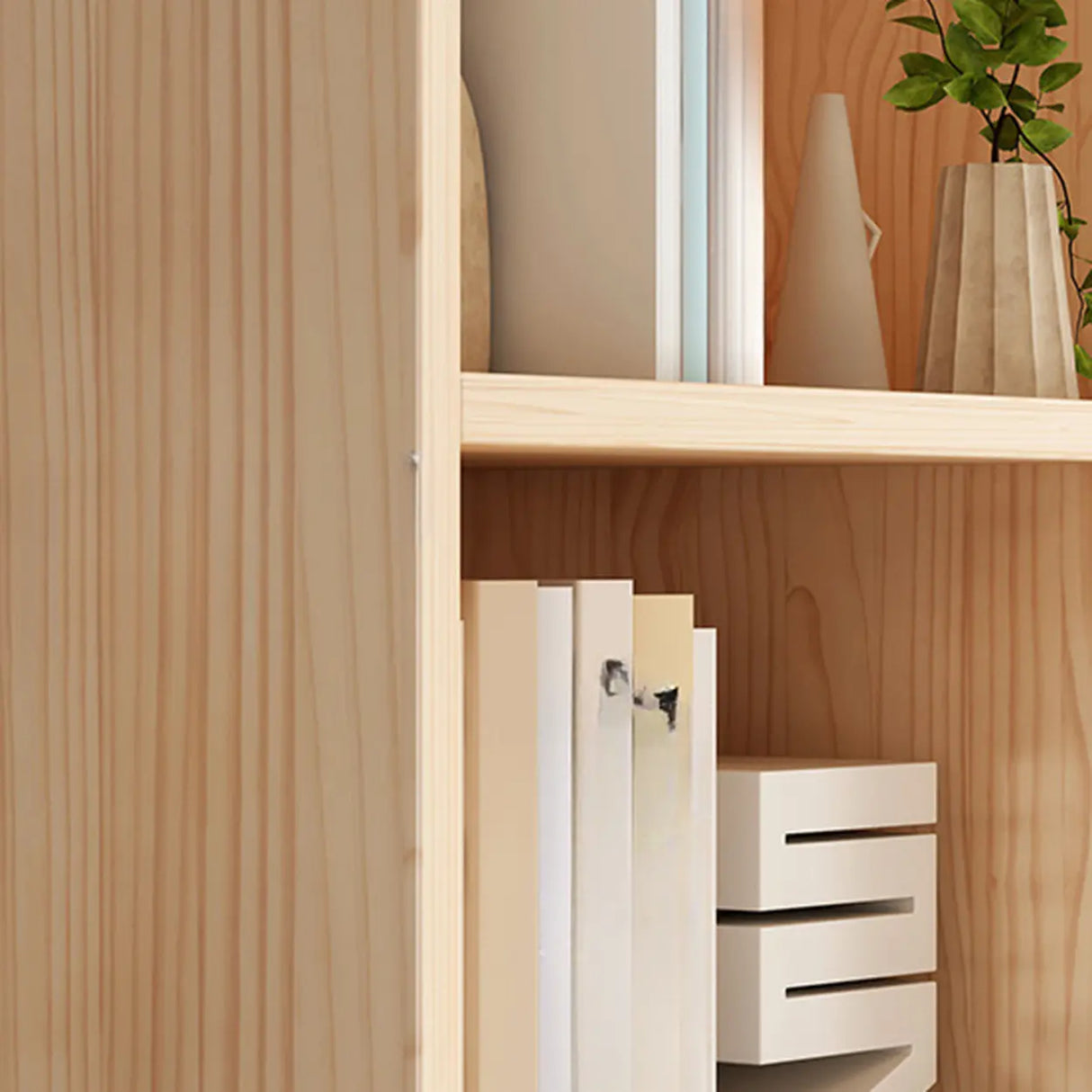 Minimalist Vertical Natural Wood Barrister Bookcase Image - 10
