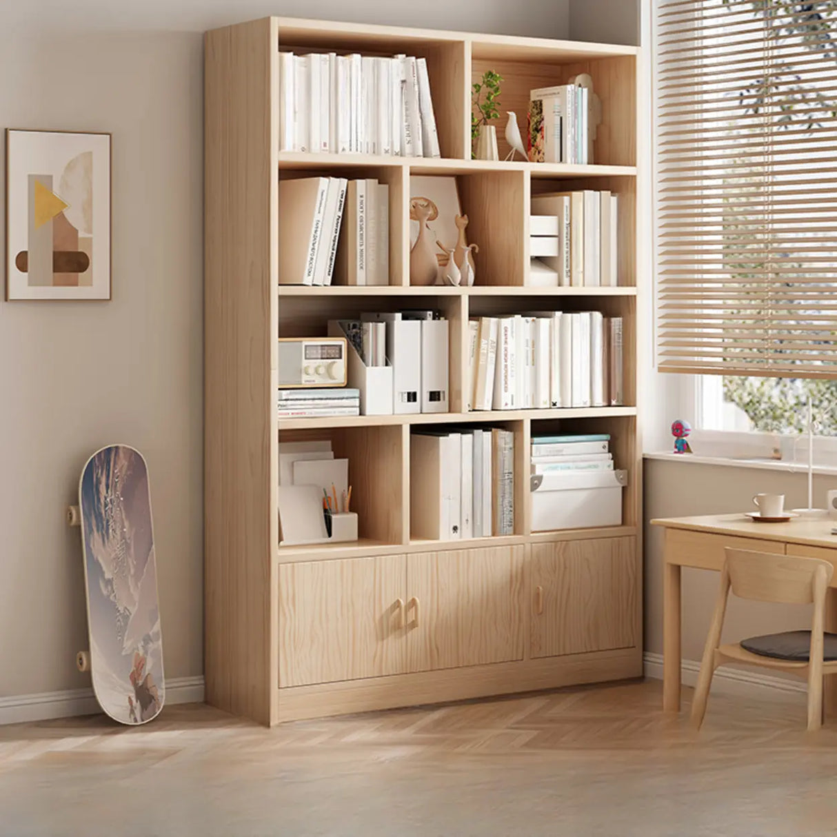 Minimalist Vertical Natural Wood Barrister Bookcase Image - 11