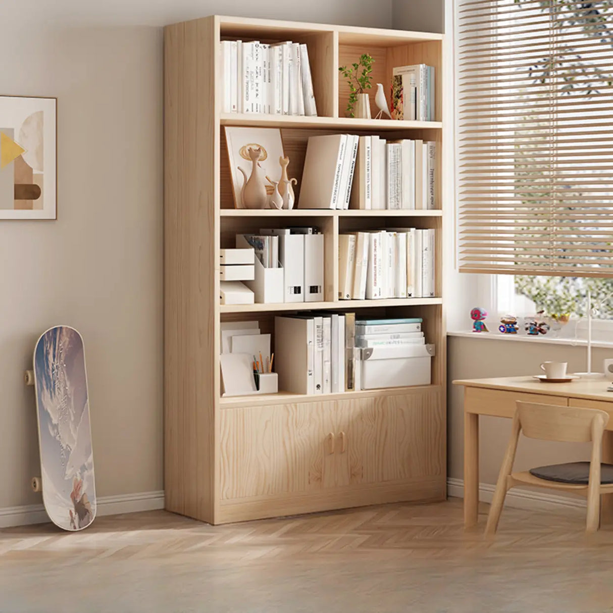 Minimalist Vertical Natural Wood Barrister Bookcase Image - 12