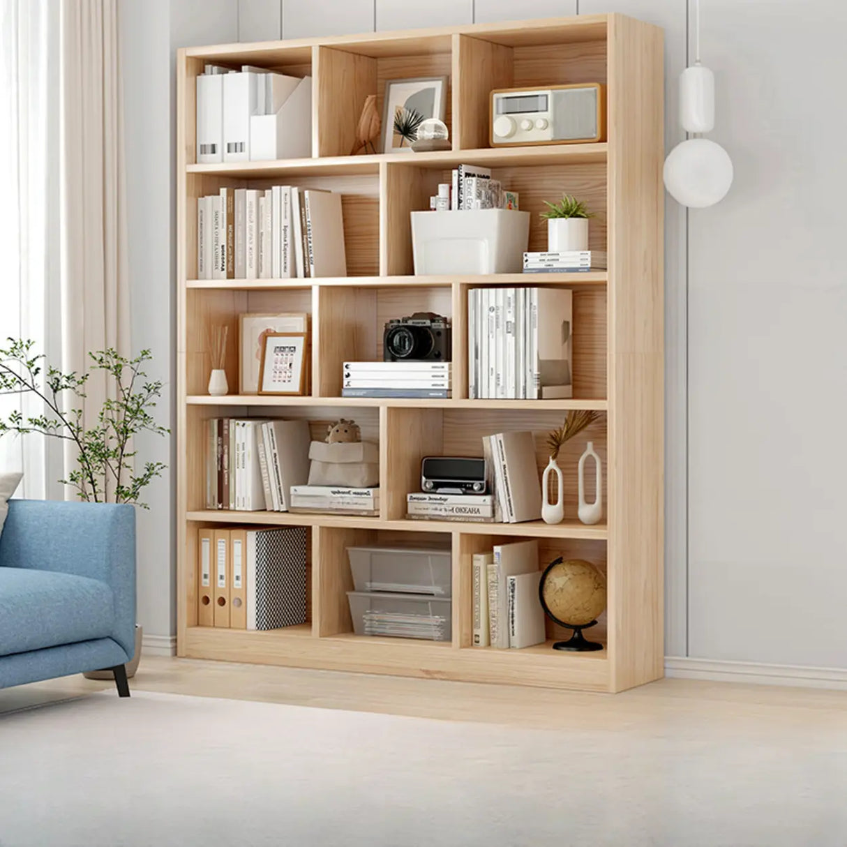 Minimalist Vertical Natural Wood Barrister Bookcase Image - 13