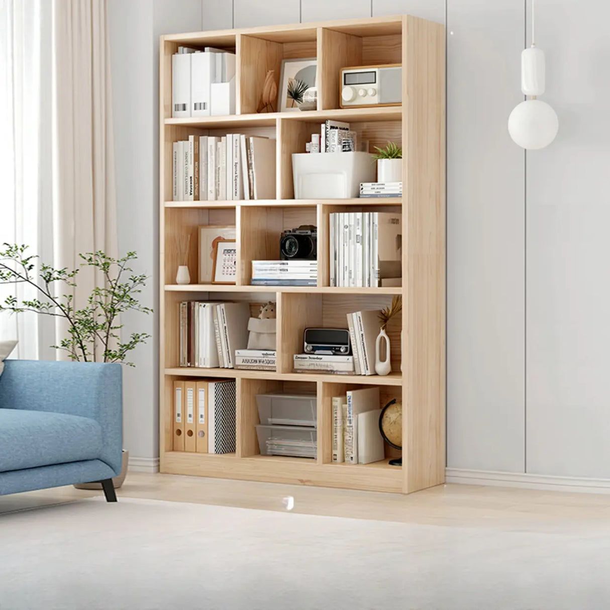 Minimalist Vertical Natural Wood Barrister Bookcase Image - 14