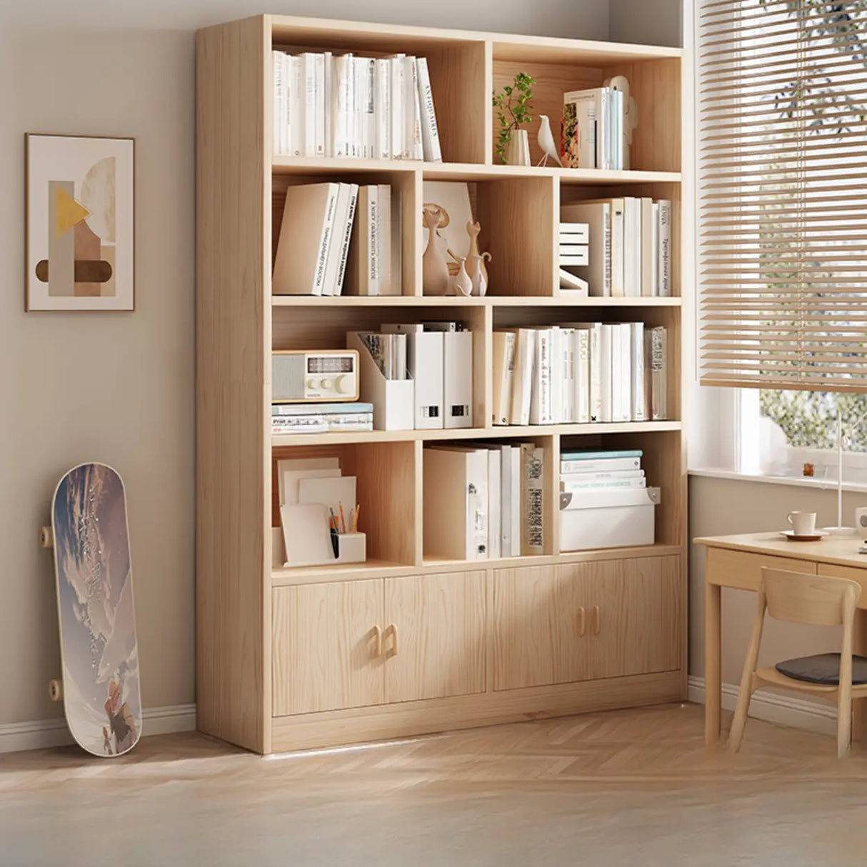 Minimalist Vertical Natural Wood Barrister Bookcase Image - 15