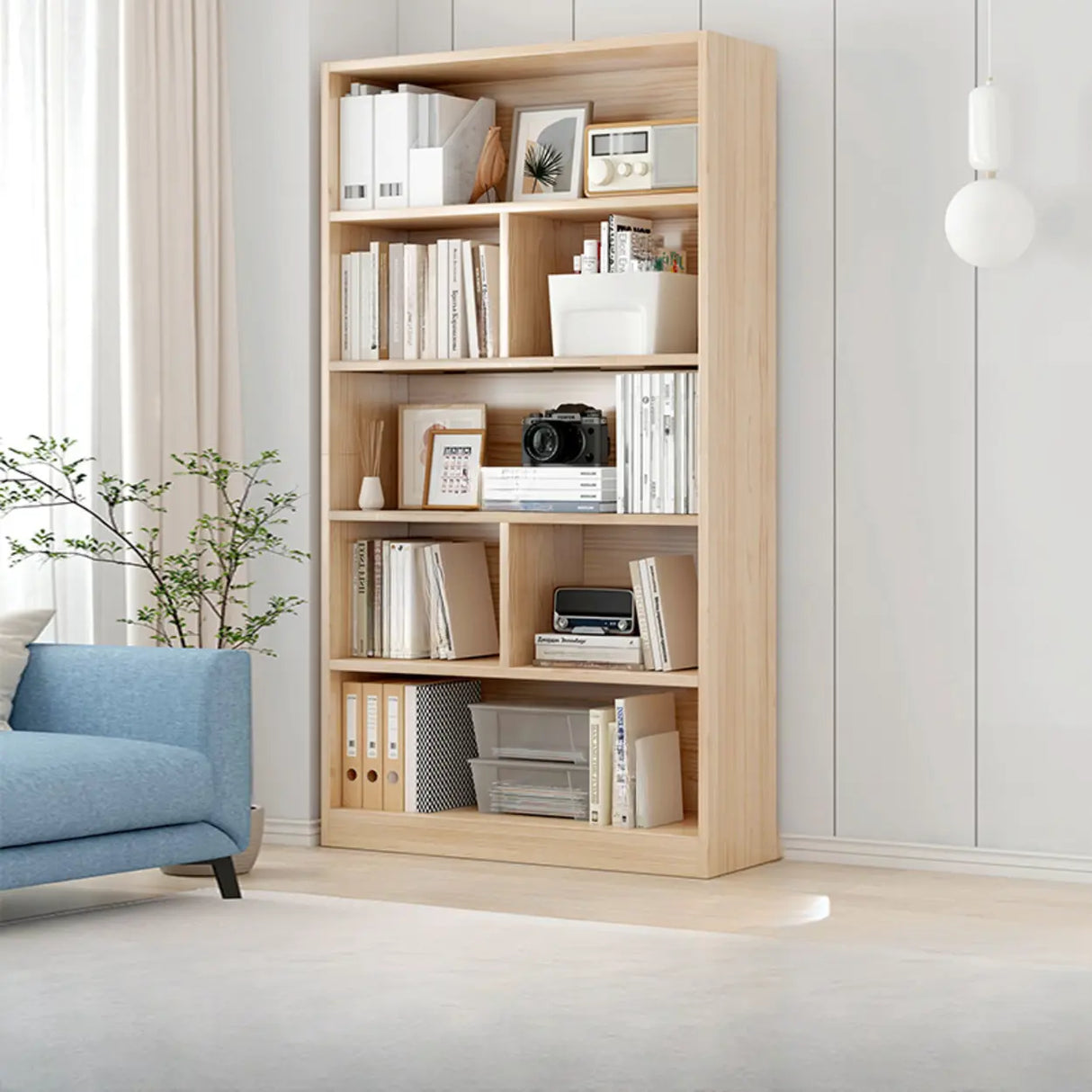 Minimalist Vertical Natural Wood Barrister Bookcase Image - 16