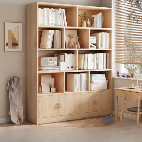 Minimalist Vertical Natural Wood Barrister Bookcase Image - 2