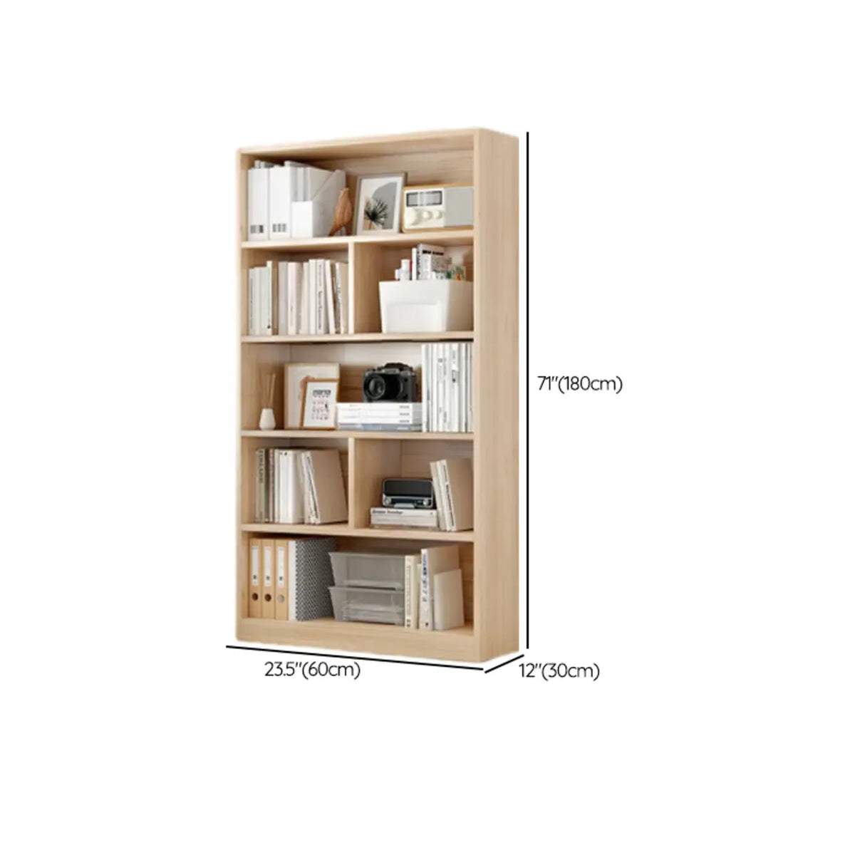 Minimalist Vertical Natural Wood Barrister Bookcase Image - 21