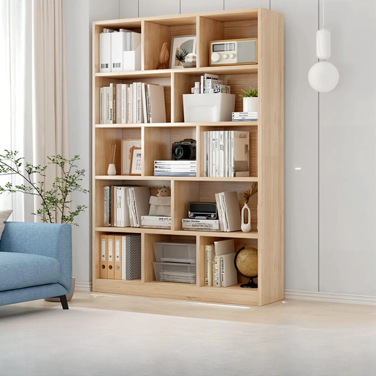 Minimalist Vertical Natural Wood Barrister Bookcase Image - 3