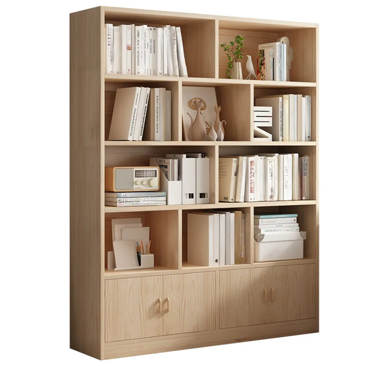 Minimalist Vertical Natural Wood Barrister Bookcase Image - 5