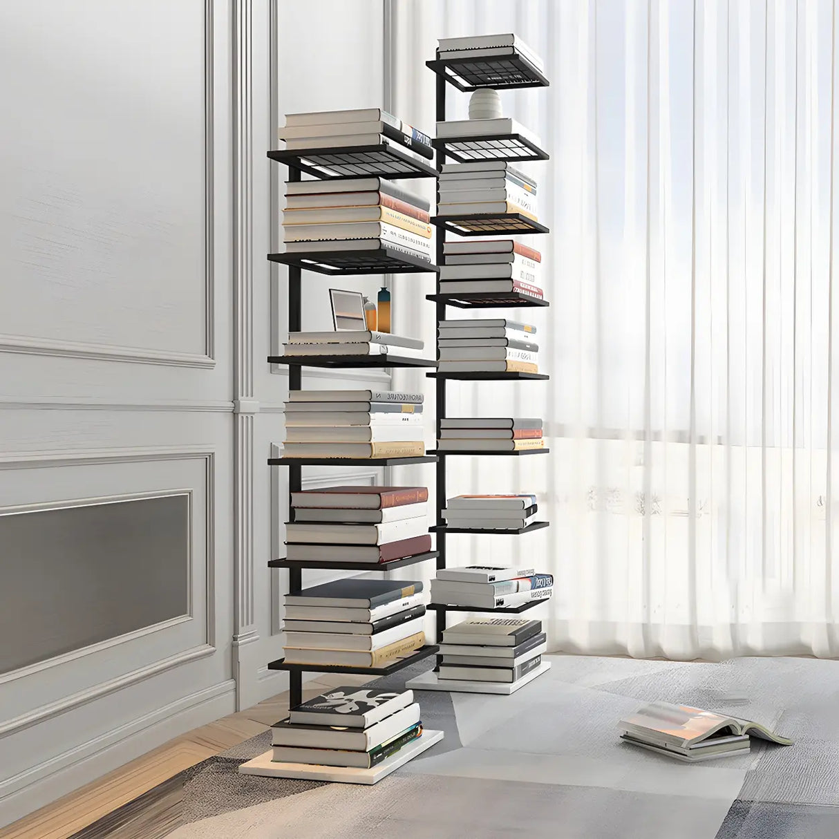 Minimalist Vertical Open Metal Spine Bookcase Black Image - 3