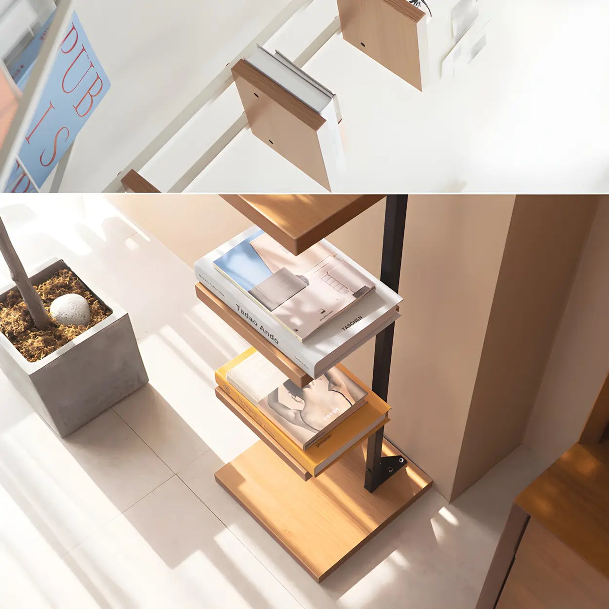 Minimalist Vertical Square Wood Tall Bookcase Brown Image - 13